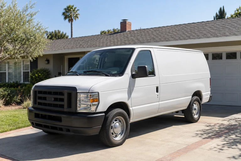 A photo of a white service van